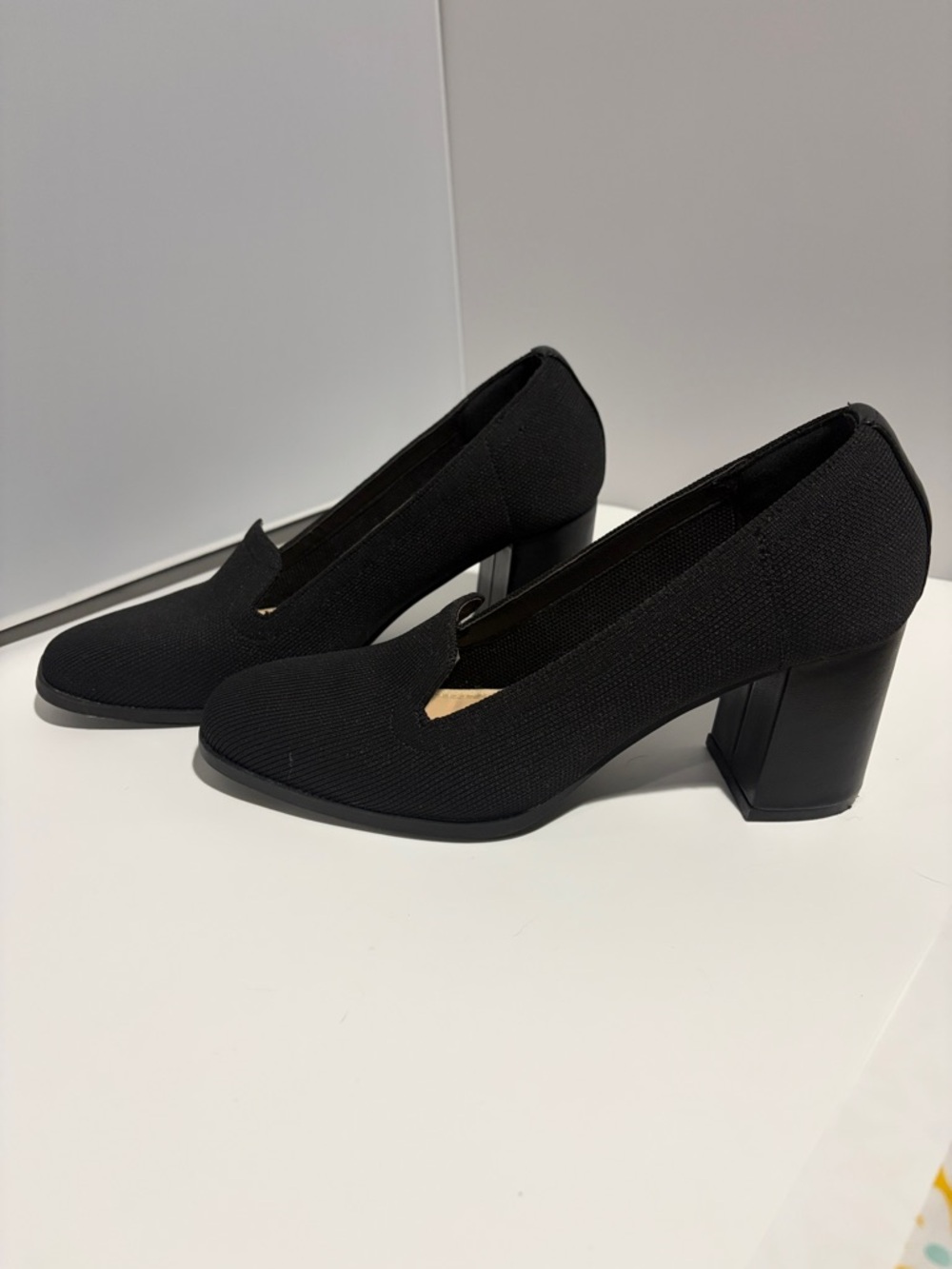 Adrienne Vittadini Black Knit Block Heel Pumps - Picture 2 of 6